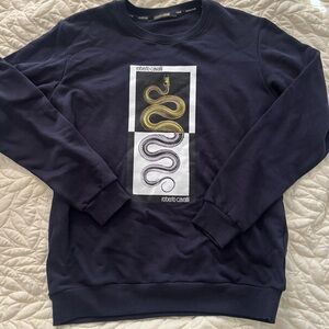Roberto Cavalli Navy Sweater with Dual Snake Graphic size M
